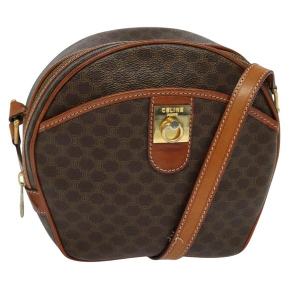 CELINE Macadam Canvas Shoulder Bag Pvc Leather Brown Gold - Picture 1 of 13